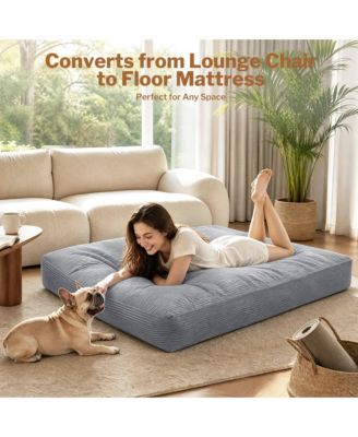 2 in 1 Convertible Corduroy Bean Bag Chair and Floor Mattress, Shredded Memory Foam Lounger in Full and Queen Sizes