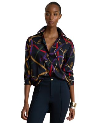 Women's Relaxed Fit Belting-Print Twill Shirt