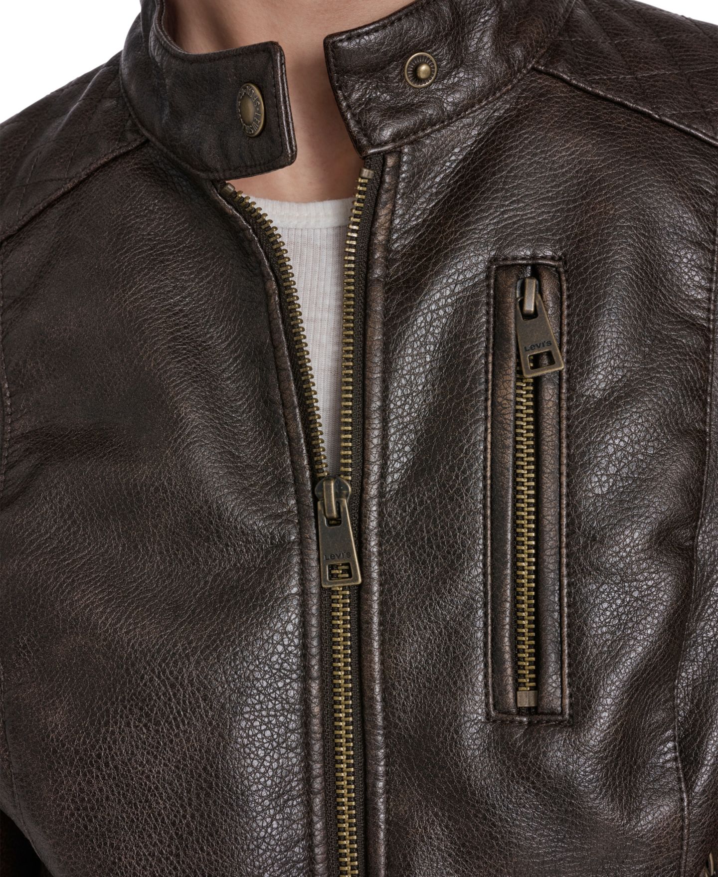 Женская куртка Levi's Faux Leather Moto Stand-Collar, цвет: Коричневый — фото 5
