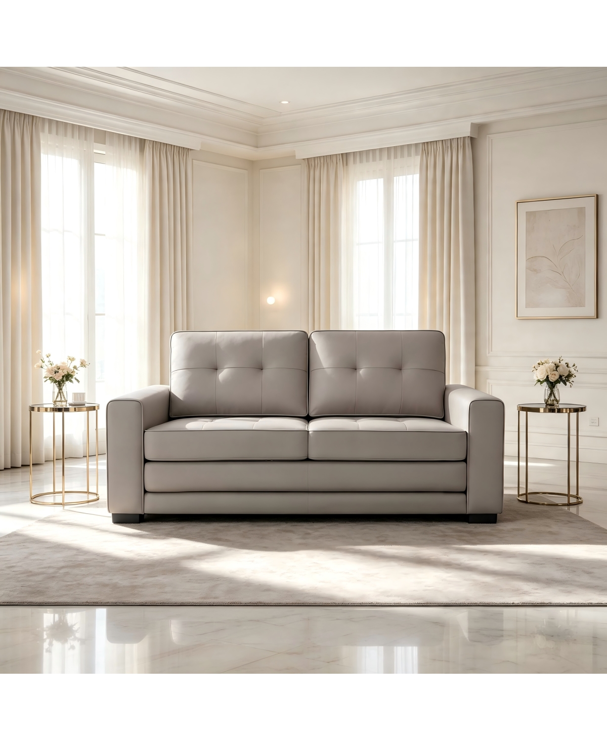 Streamdale Furniture 58" Tufted Convertible Sofa Bed, Upholstered Pull Out Sleeper Loveseat - Beige