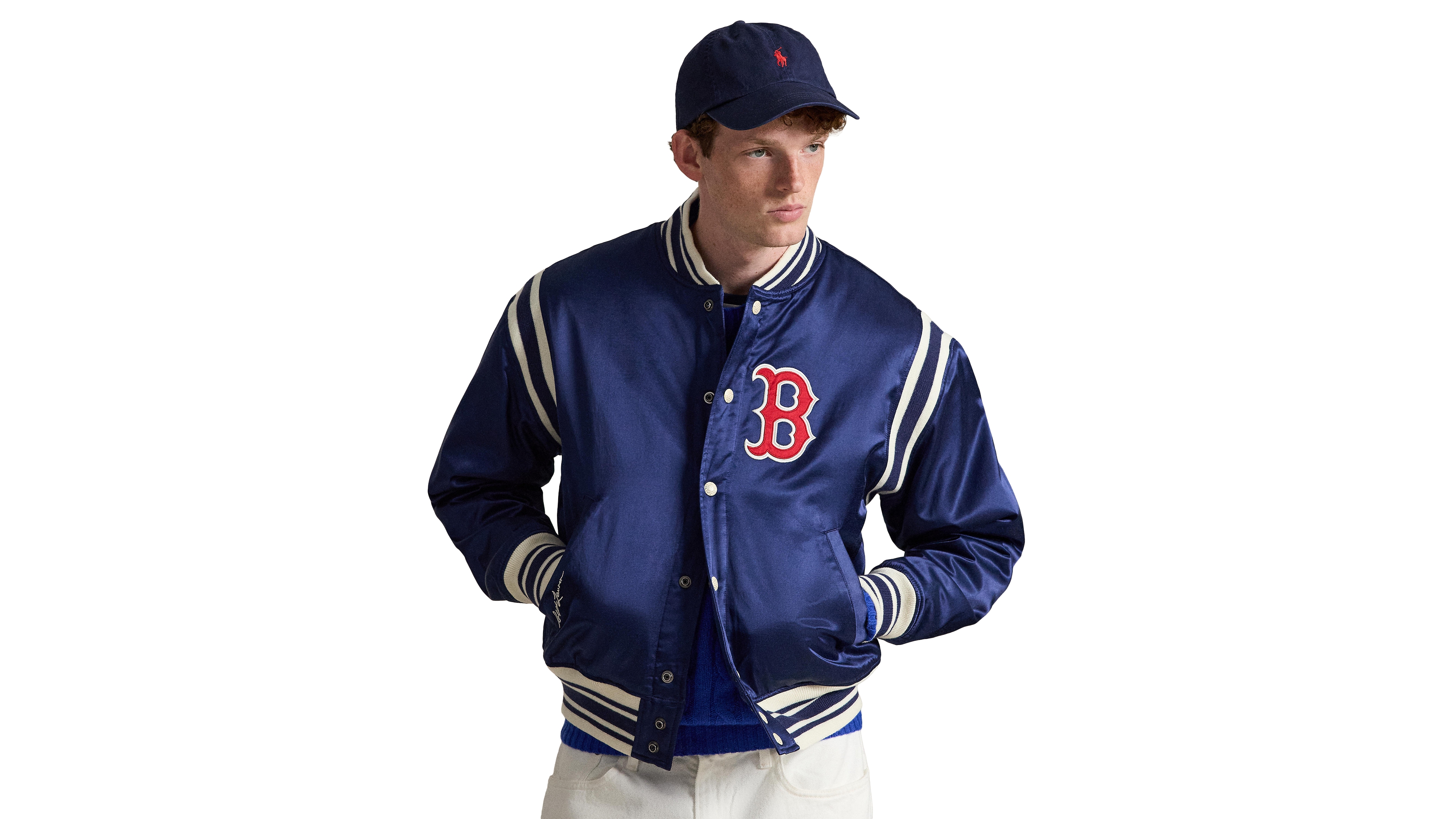 Polo Ralph Lauren Men's Striped Ribbed Baseball Collar Jacket