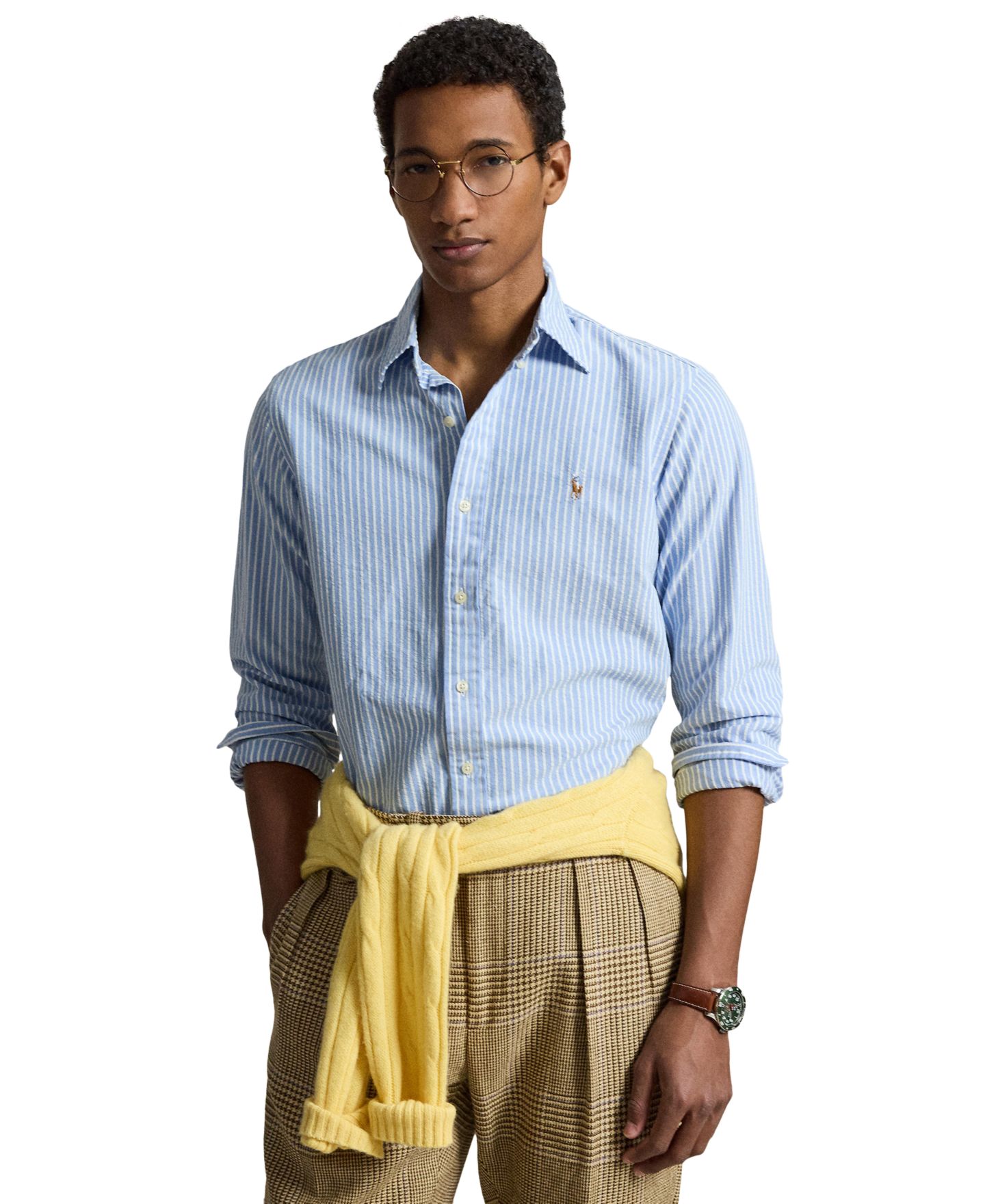 Мужская рубашка Polo Ralph Lauren The Iconic Mesh, цвет: Синий белый — фото 1