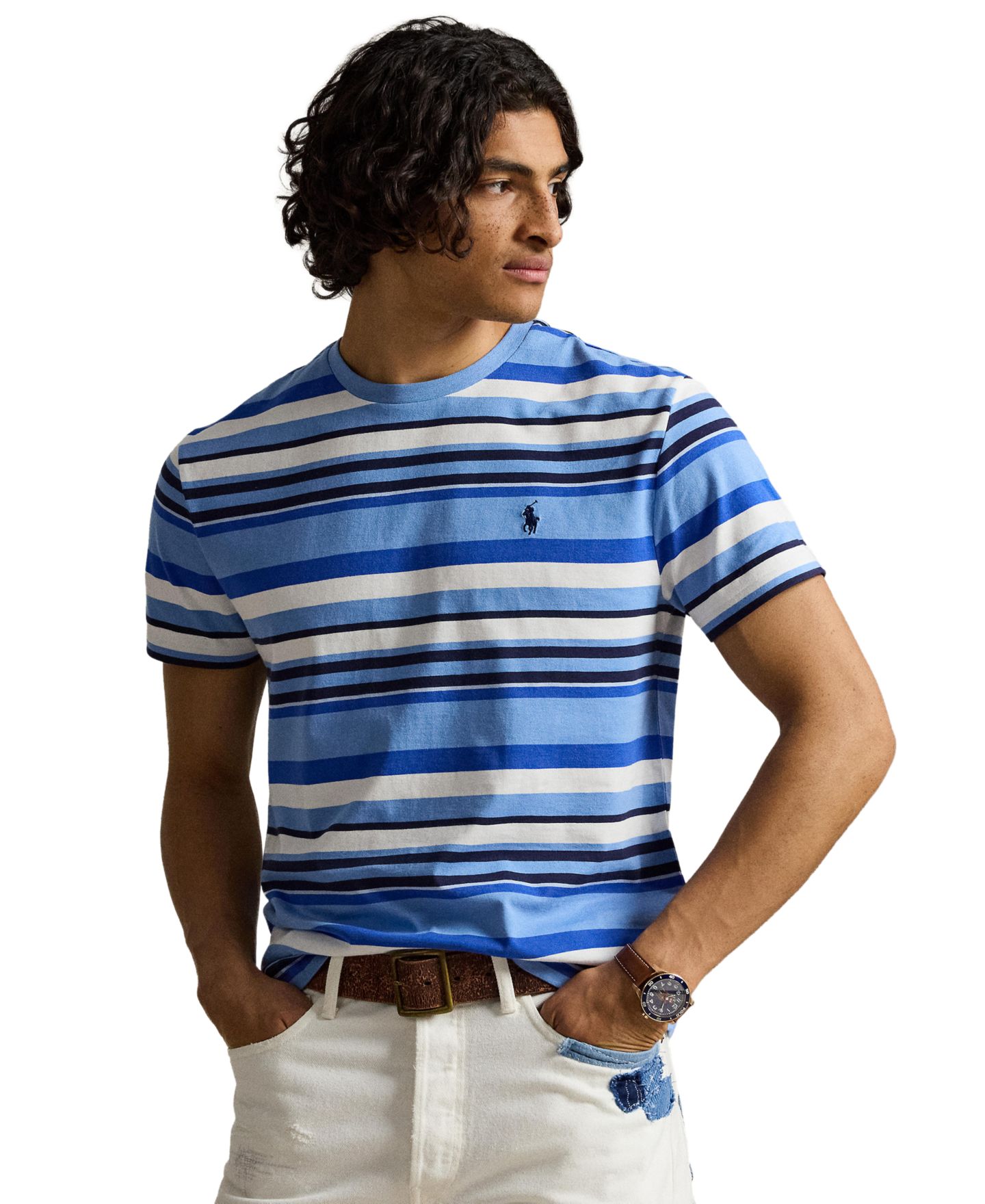 Мужская футболка Polo Ralph Lauren Classic-Fit Striped Jersey, цвет: Синий разноцветный — фото 1