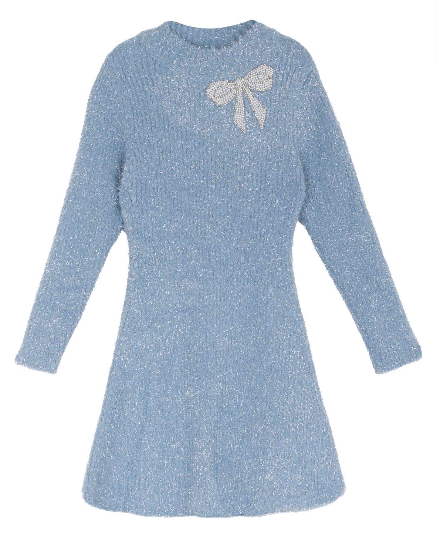 Платье Rare Editions Metallic Rib Knit A-Line with Rhinestone Bow Detail для девочек, цвет: Синий — фото 4