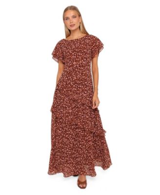 Women's Lorrie Floral-Print Tiered Short-Sleeve Maxi Dress