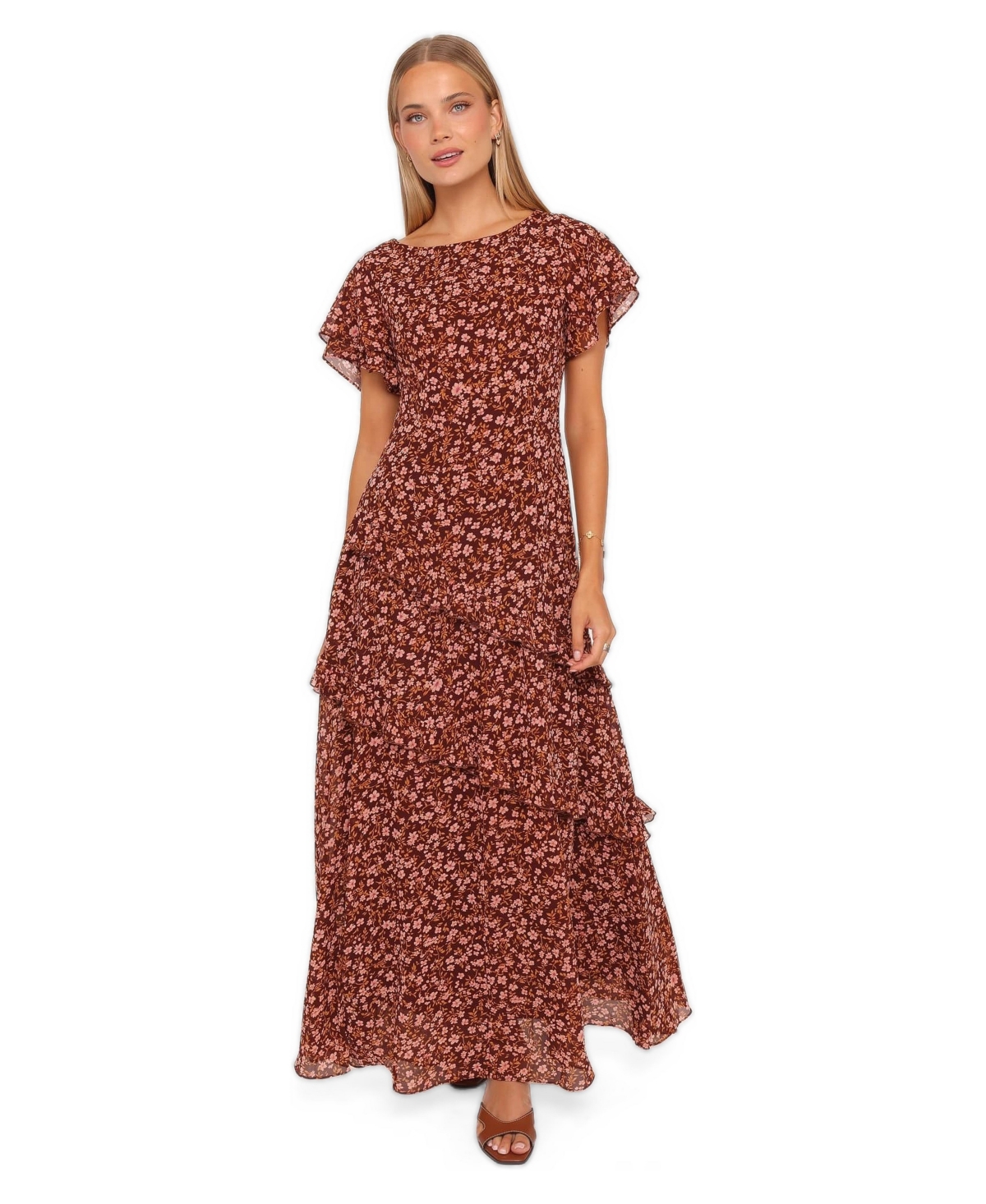 Petal and Pup Women's Lorrie Floral-Print Tiered Short-Sleeve Maxi Dress
