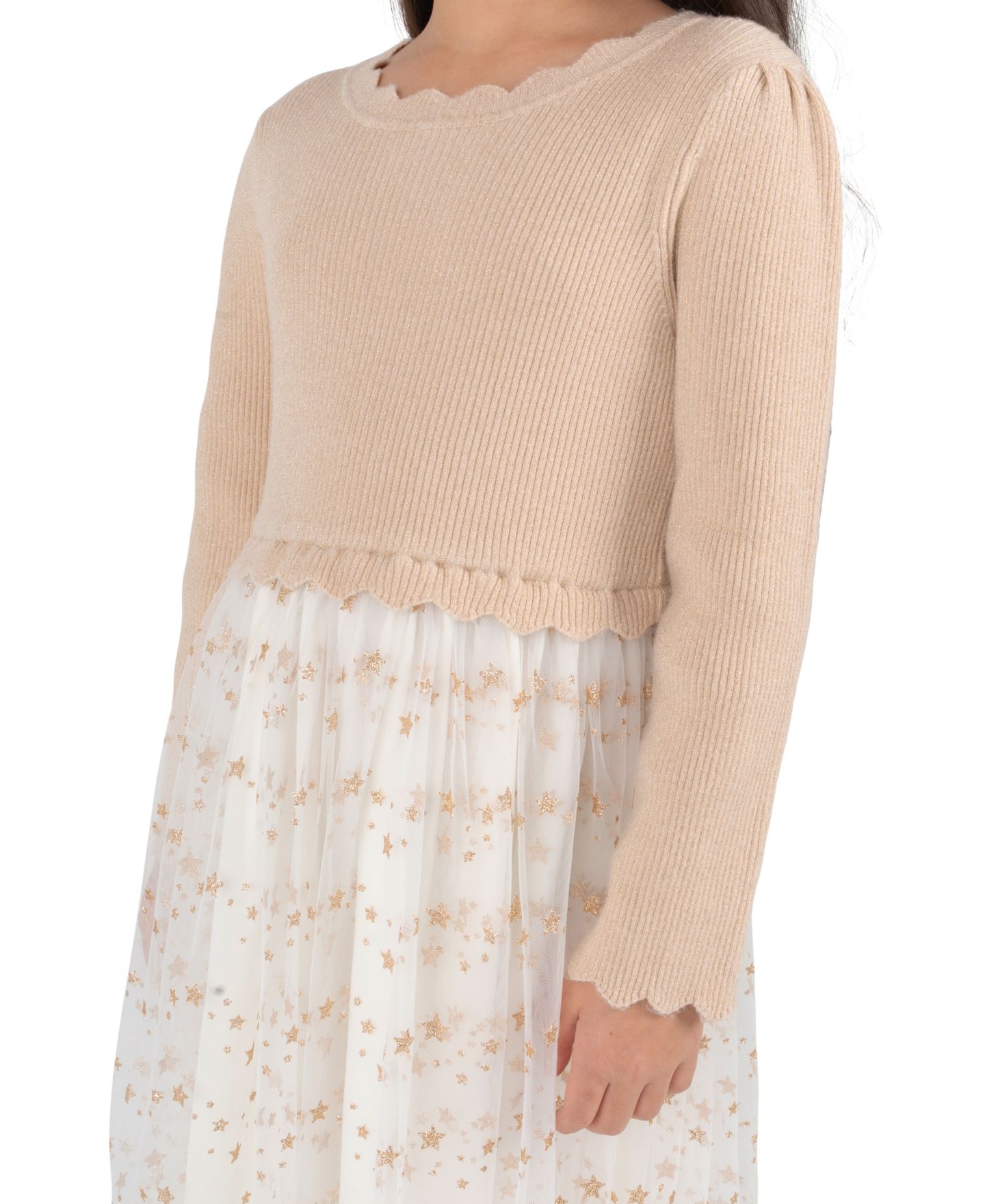Платья Rare Editions Glitter Star-Print Long-Sleeve Tutu Dress and Bag, 2-Piece Set для девочек, цвет: Золотой — фото 2