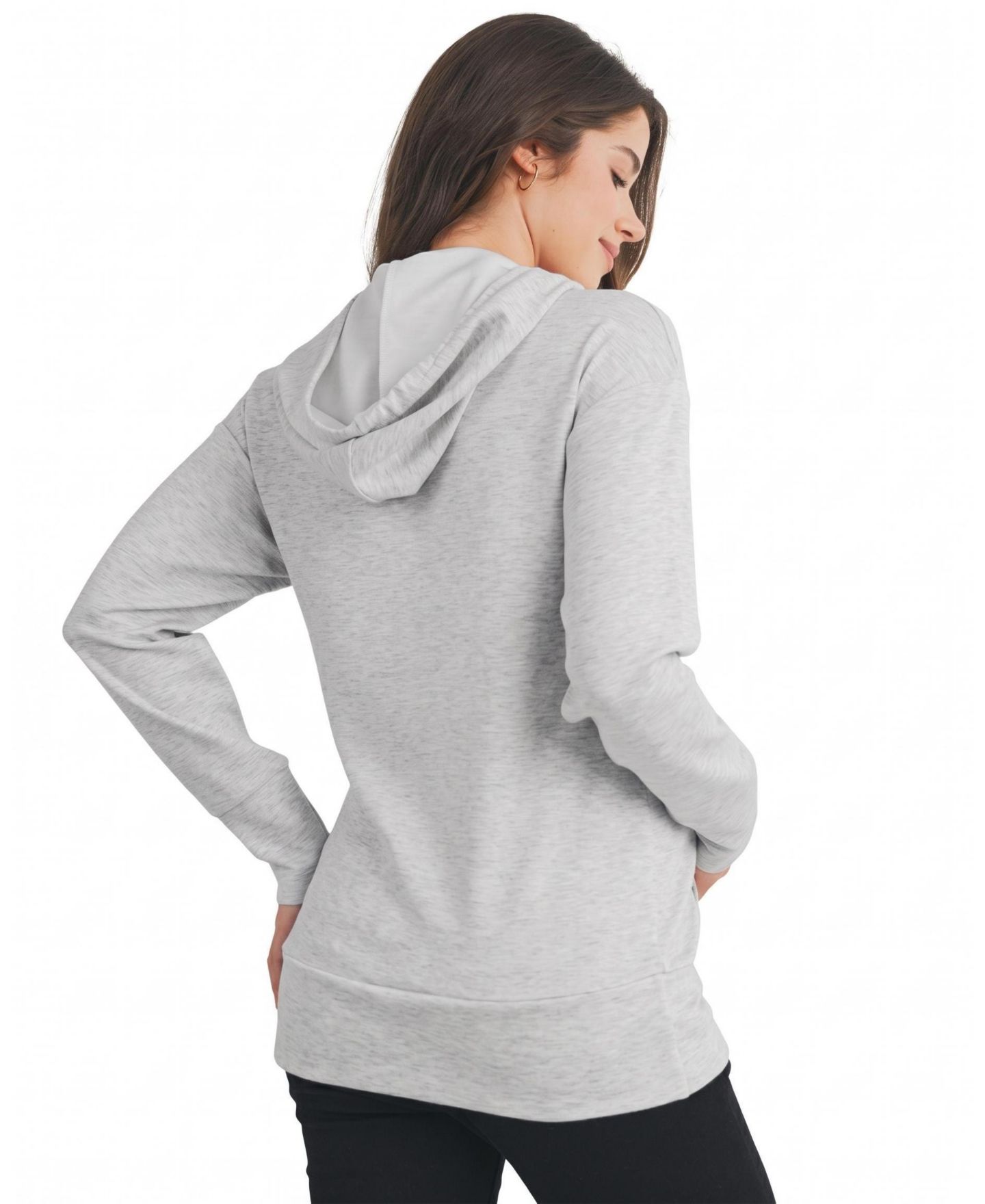 Женское худи Hello Miz Casual Drawstring Kangaroo Pocket Nursing, цвет: Меланжевый серый — фото 3