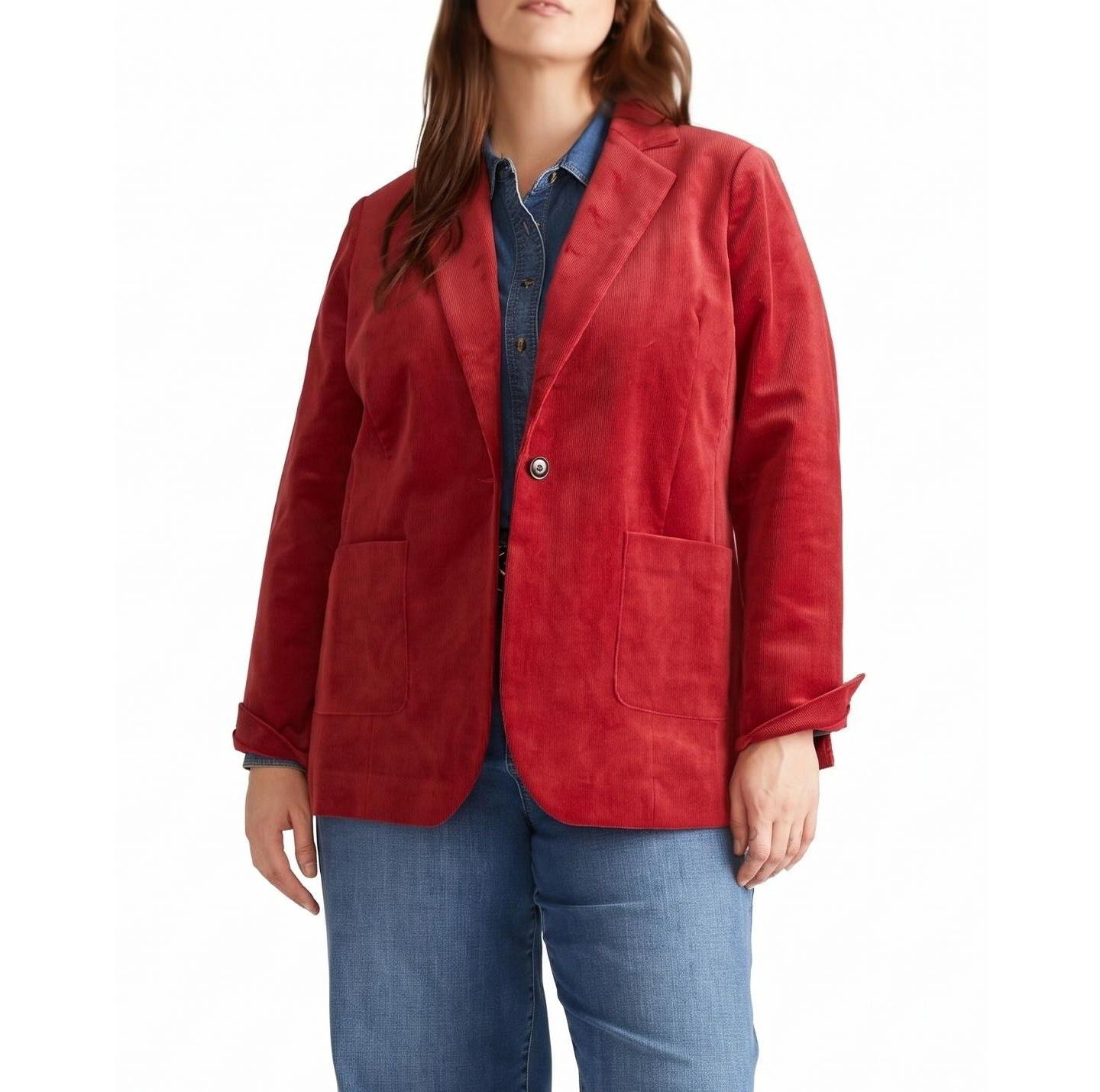 Женский пиджак Universal Standard Plus Size Davis Single-Button Corduroy Blazer, цвет: Красный — фото 1