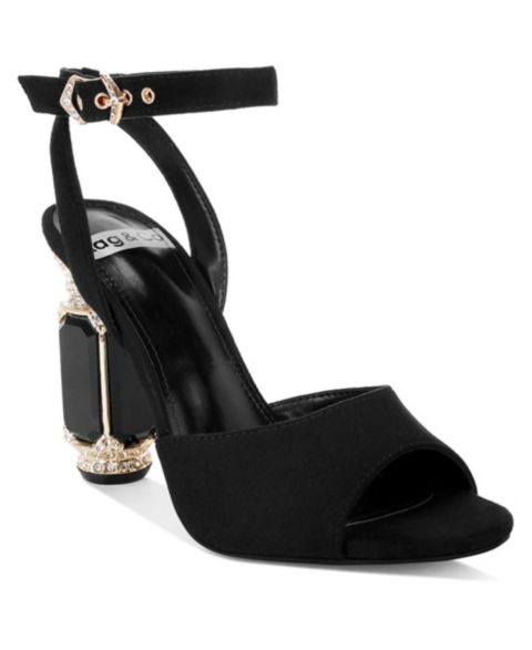 Женские сандалии Rag & Co Raome Embellished Faux Suede Block Heel, цвет: Чёрный замшевый