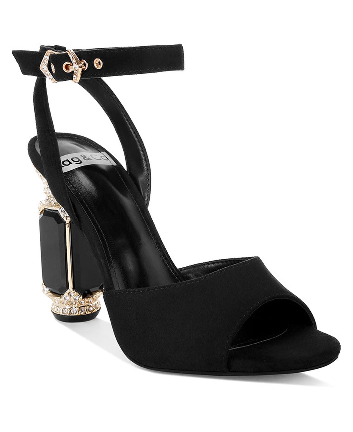 Rag & Co Women's Raome Embellished Faux Suede Block Heel Sandals - Black suede