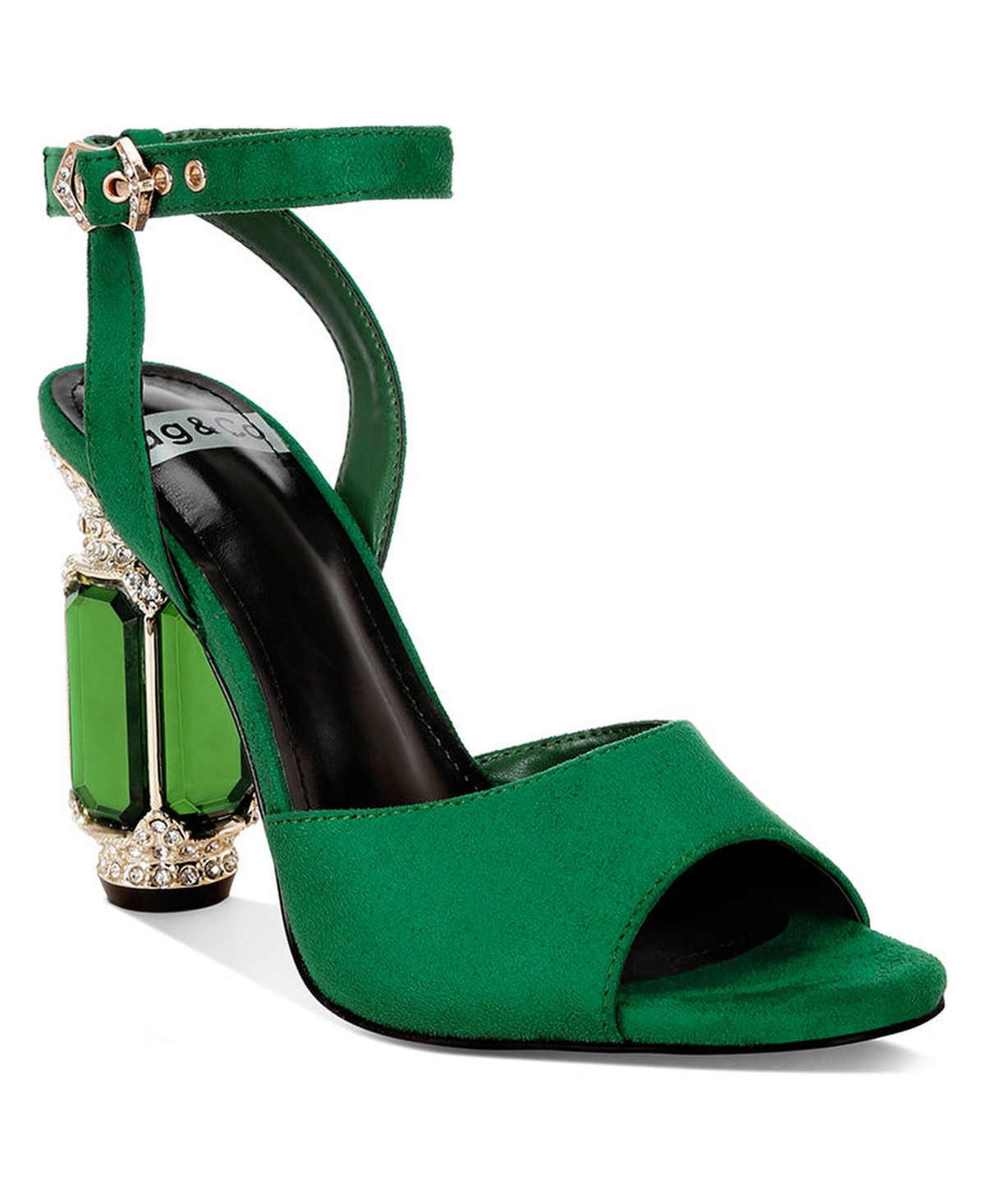 Rag & Co Women's Raome Embellished Faux Suede Block Heel Sandals - Green suede