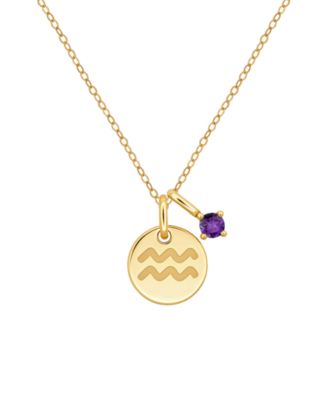 Amethyst Aquarius Zodiac Round Pendant Necklace (1/8 ct. t.w.) in 14k Gold