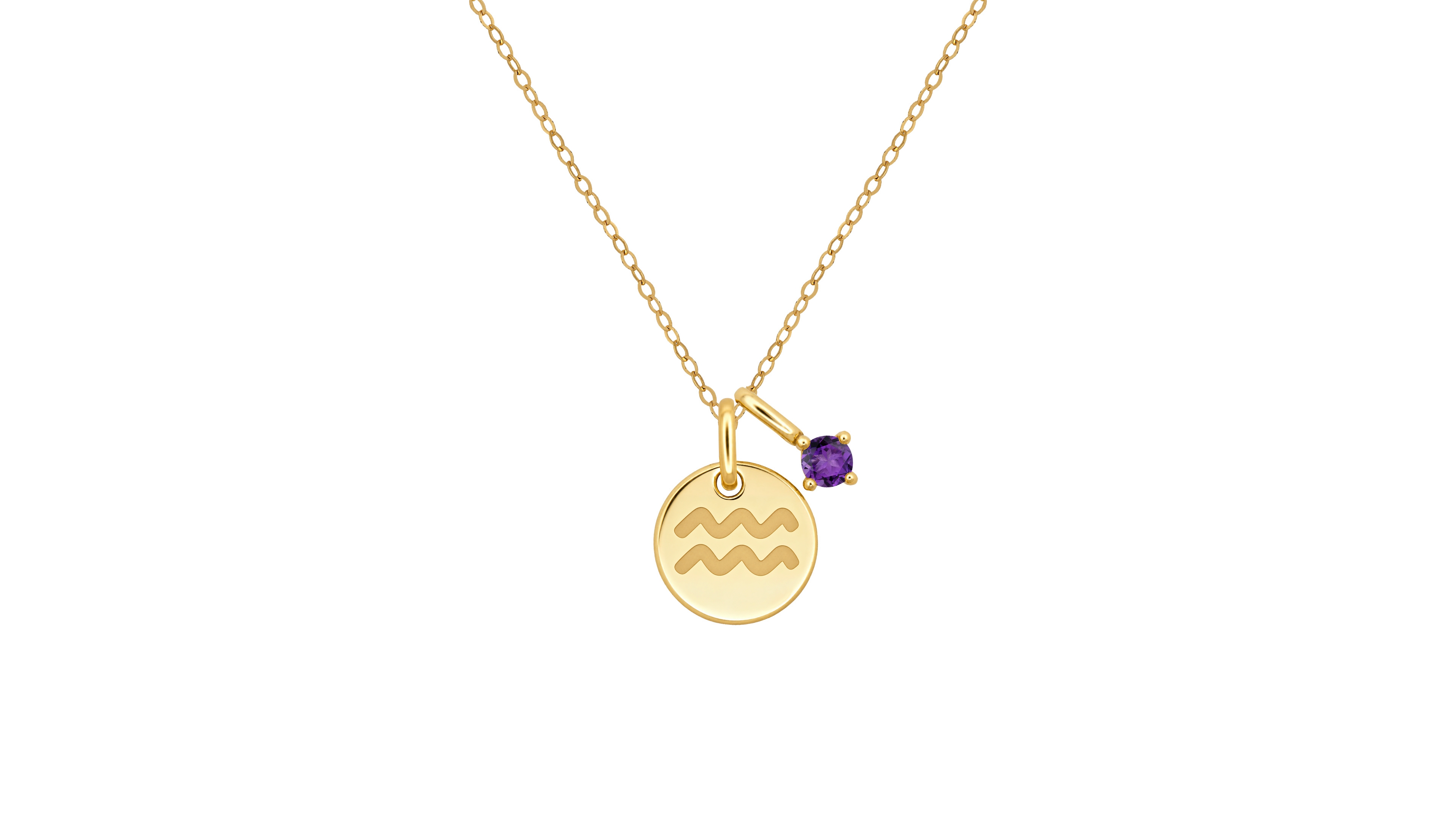 Macy's Amethyst Aquarius Zodiac Round Pendant Necklace (1/8 ct. t.w.) in 14k Gold