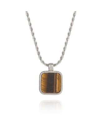 Mens Stainless Steel Necklace with Tigers Eye Pendant
