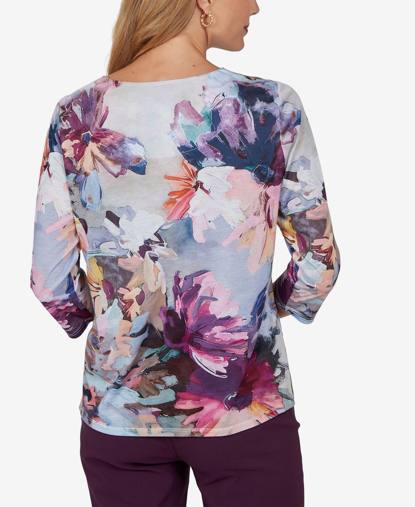 Женская футболка Alfred Dunner Petite Floral-Print 3/4-Sleeve, цвет: Разноцветный — фото 5