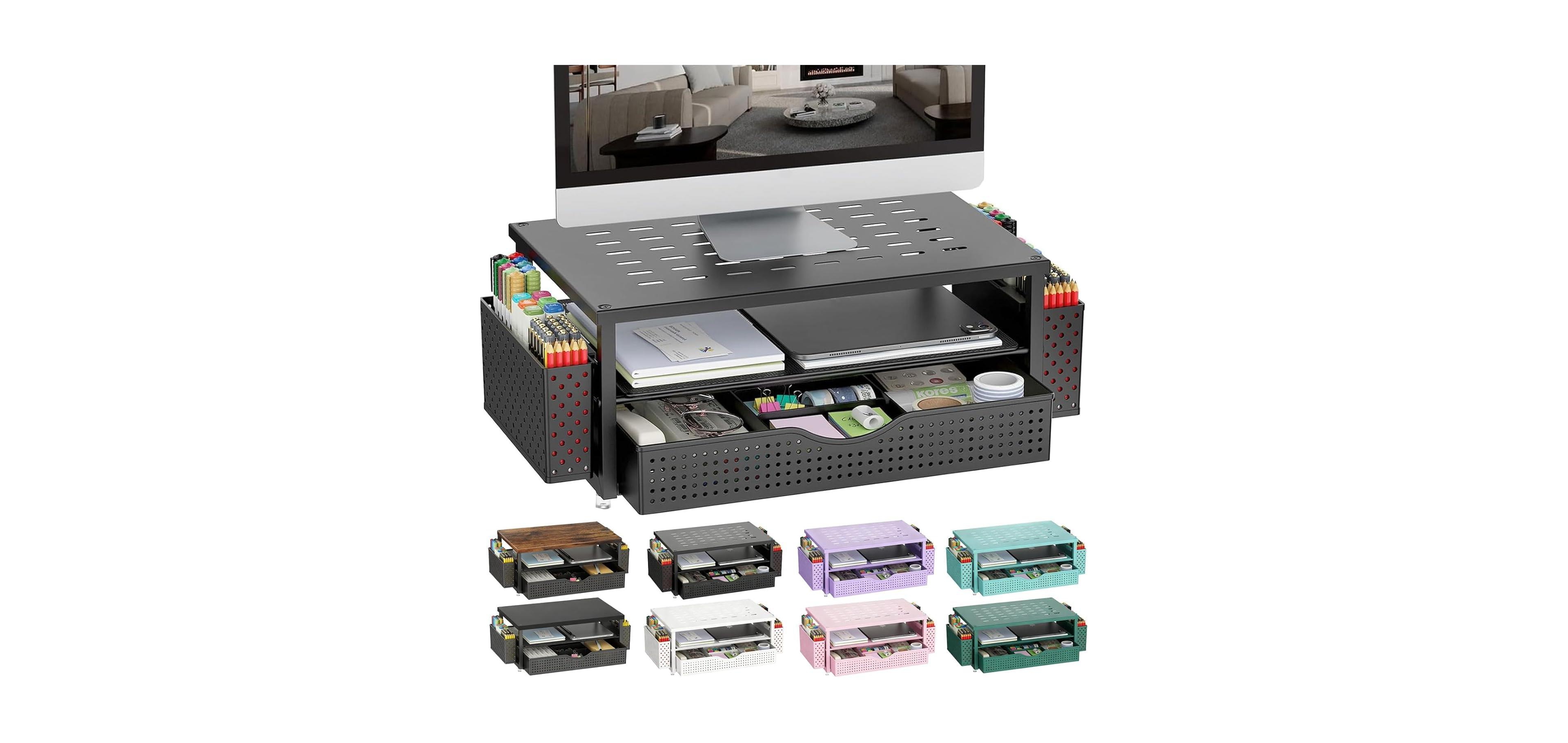 Four Candies Monitor Stand With Sliding Drawer And 2 Pen Holders