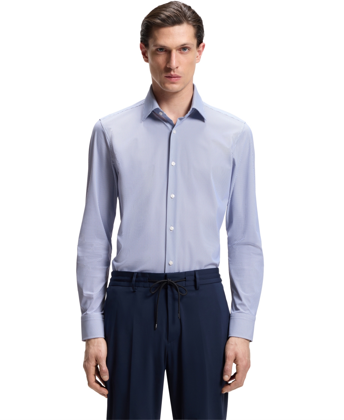Boss by Hugo Boss Men's Printed Performance-Stretch Fabric Slim-Fit Dress Shirt - Open Blue