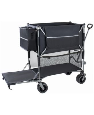 55" Double Layer Collapsible Wagon,560 LBS Capacity,7"x4" All Terrain Wheels with Brakes for Sports Camping Fishing Transport