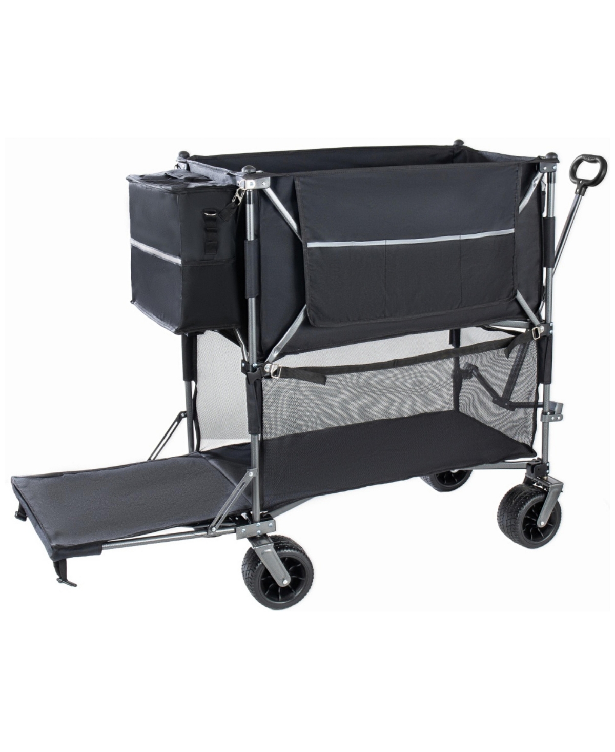 ECHTPeak 55" Double Layer Collapsible Wagon,560 Lbs Capacity,7"x4" All Terrain Wheels with Brakes for Sports Camping Fishing Transport - Black