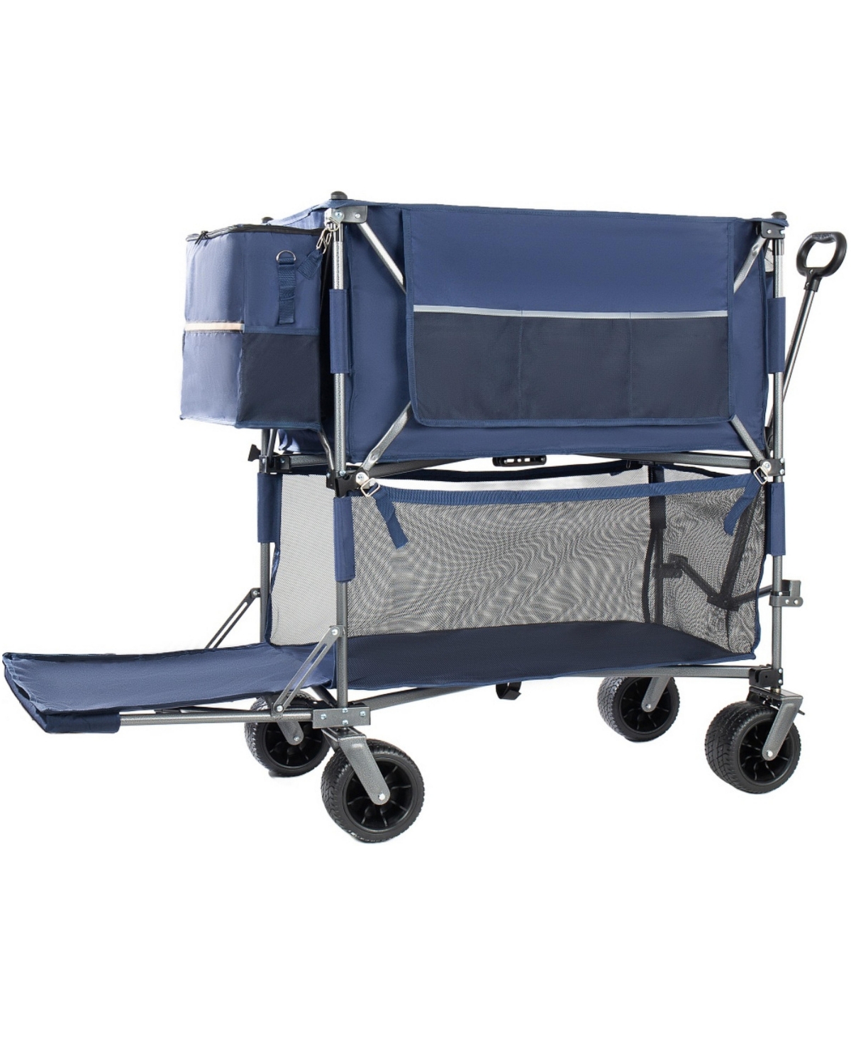 ECHTPeak 55" Double Layer Collapsible Wagon,560 Lbs Capacity,7"x4" All Terrain Wheels with Brakes for Sports Camping Fishing Transport - Dark Blue