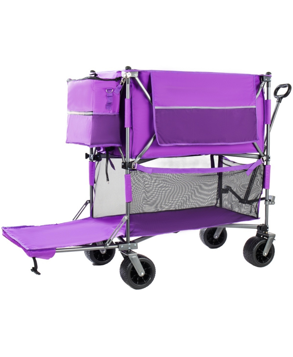 ECHTPeak 55" Double Layer Collapsible Wagon,560 Lbs Capacity,7"x4" All Terrain Wheels with Brakes for Sports Camping Fishing Transport - Purple