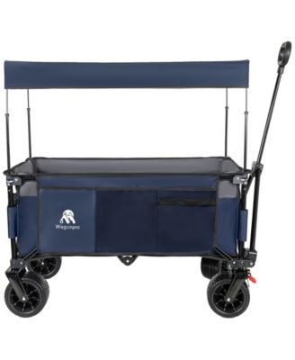 Folding Wagon Cart with Removable Canopy,480LBS 120L Utility Wagon with 7"x4" All Terrain Wheels for Camping,Beach,Grocery,Sports