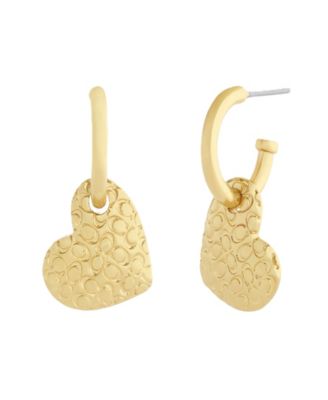 Women's Gold-Tone Textured Heart Drop Earrings