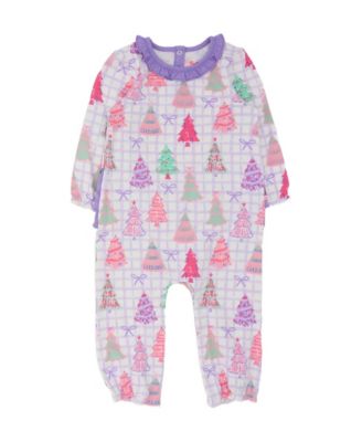 Baby Girls' Purple Bow Pines Long Sleeve Ruffle 4-Way Stretch Romper
