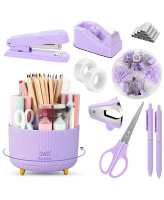11 Piece Office Desk Supplies Set With Rotating Pencil Holder