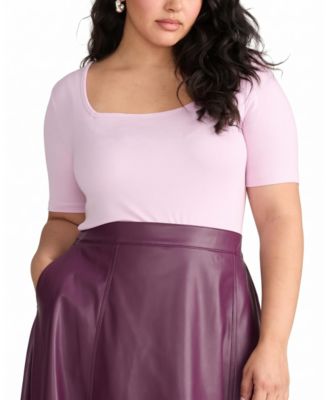 Plus Size Cloud Rib Short Sleeve Square Neck Tee