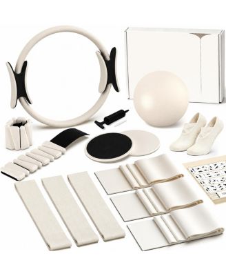 19 in 1 Home Pilates Kit Workout Equipment With Resistance Bands Sliders Ankle Weights And Grip Socks