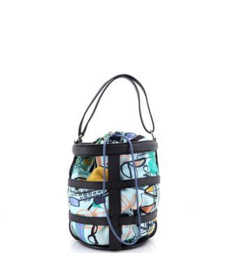 Pre-Owned HERMES Musardine Bucket Bag Printed Silk with Leather