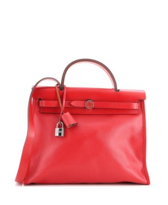 Pre-Owned HERMES 31 Herbag Zip Berline Vache Canvas and Leather