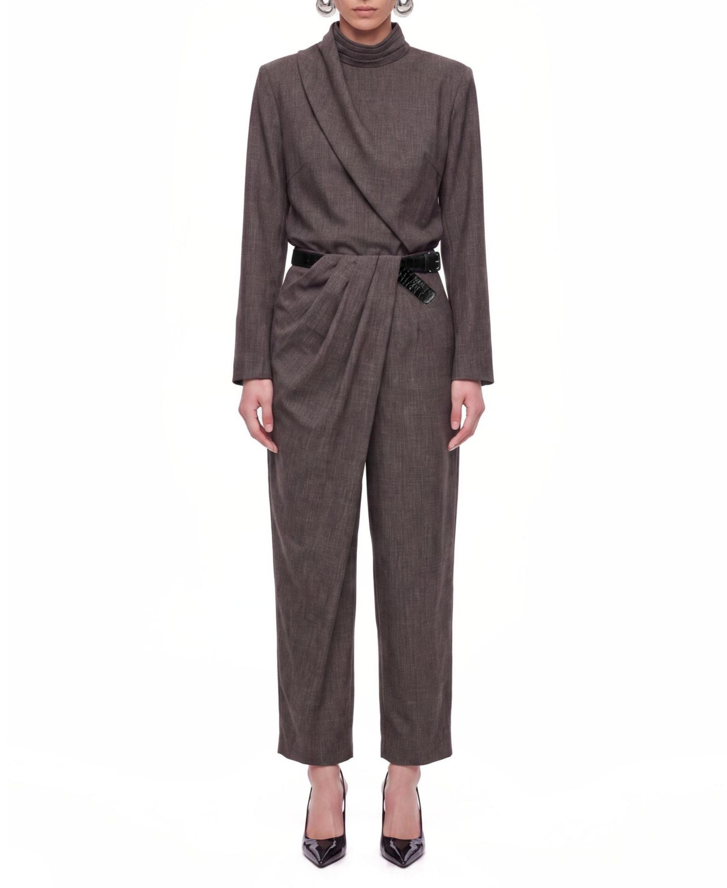 Женские брюки NOCTURNE Draped Wrap Front Wide-Leg, цвет: Коричневый — фото 5
