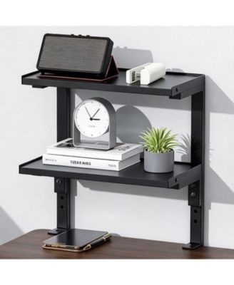 Double Tier Desk Shelf Drill Free Installation Expand Workspace Organizer