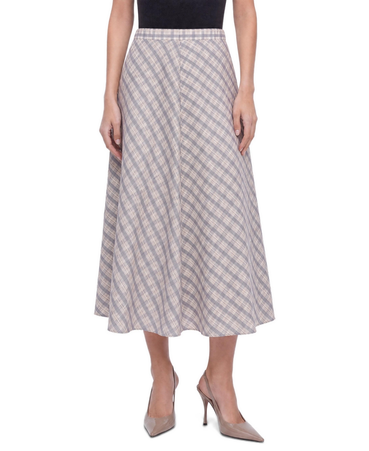 Nocturne Women's High-Waisted A-Line Midi Skirt - Grey