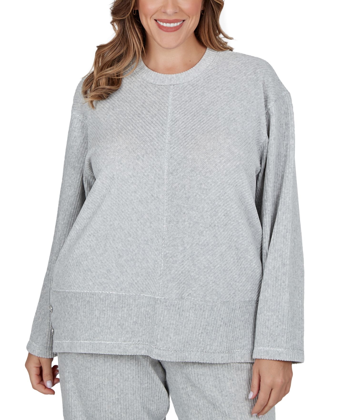 Женский свитер Alfred Dunner Plus Size Long-Sleeve Crewneck Ribbed, цвет: Granite — фото 1