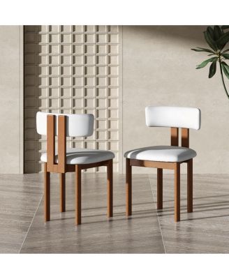Mid-Century Modern Cotton Linen Wood Dining Chairs Set of 2,  Side Chairs, Fully Assembled