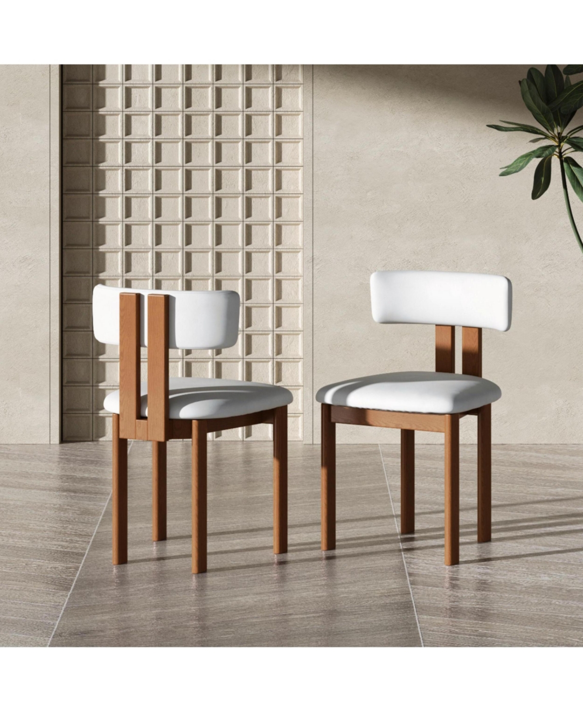 Povison Mid-Century Modern Cotton Linen Wood Dining Chairs Set of 2, Side Chairs, Fully Assembled - Beige  light walnut