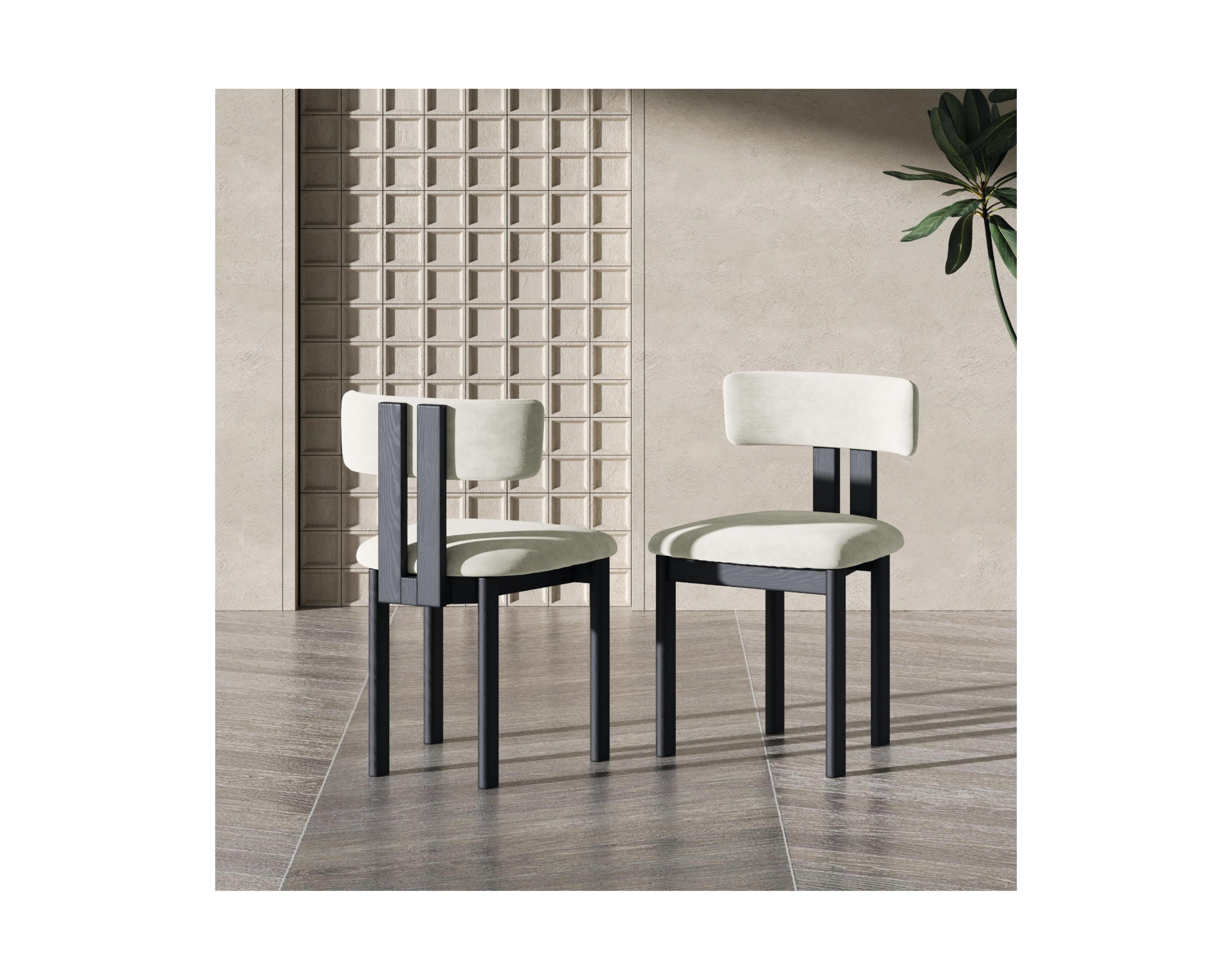 Povison Mid-Century Modern Cotton Linen Wood Dining Chairs Set of 2, Side Chairs, Fully Assembled