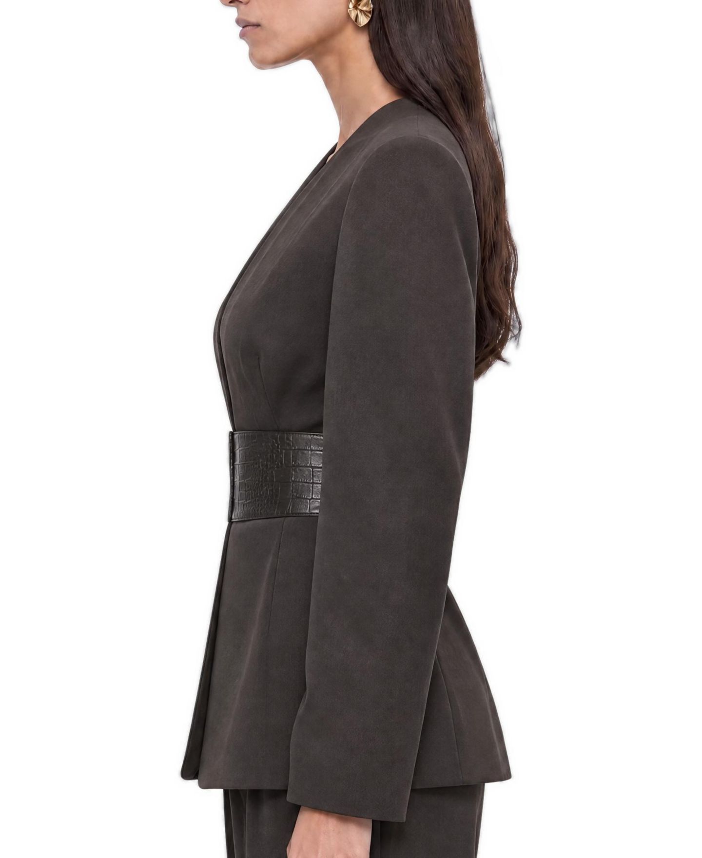 Женская куртка NOCTURNE Croc Effect Belted Collarless, цвет: Коричневый — фото 2