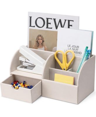 Leather Desktop Desk Organizer Set With Drawer For Office Supplies Storage