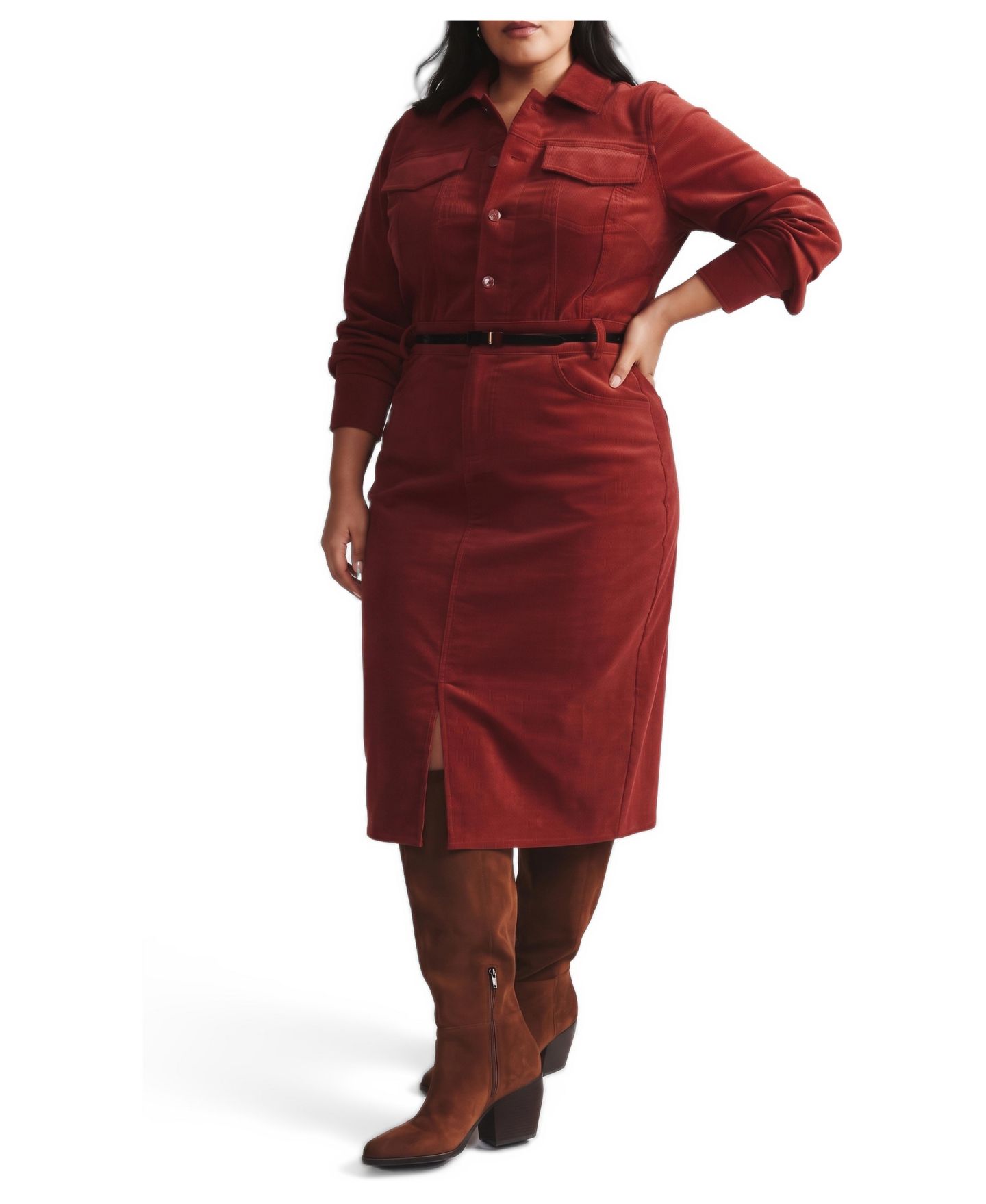 Женское платье Universal Standard Plus Size Dakota Long-Sleeve Corduroy Midi, цвет: Красный — фото 3