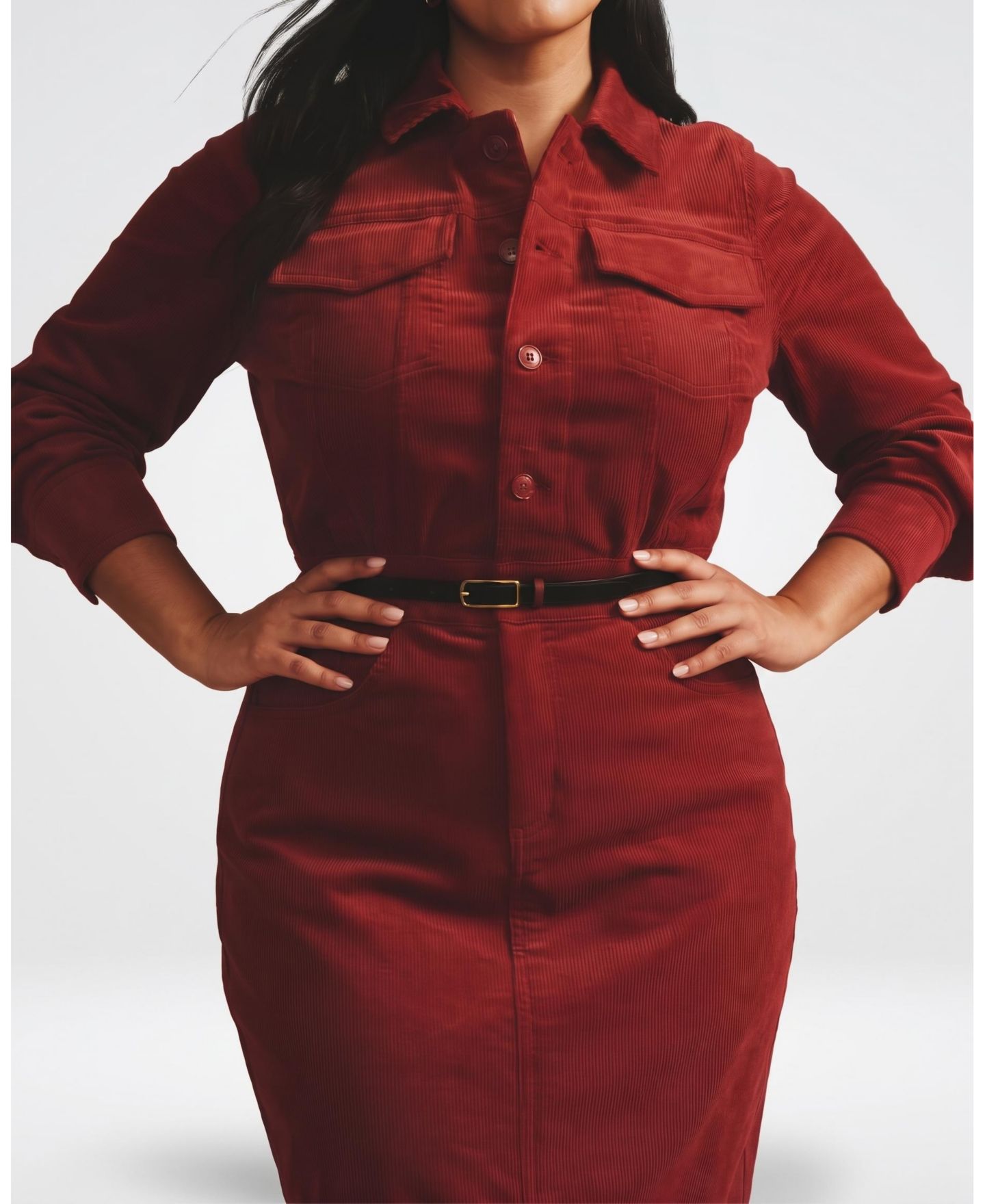 Женское платье Universal Standard Plus Size Dakota Long-Sleeve Corduroy Midi, цвет: Красный — фото 4