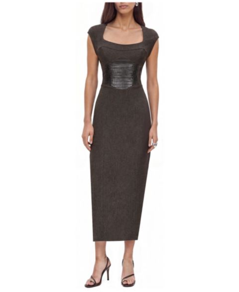 Женское платье NOCTURNE Croc Effect Corset Midi, цвет: Коричневый