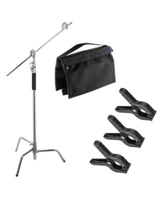 10' C-Light Stand w/Turtle Base, Chrome, Spring Clamps,Sandbag