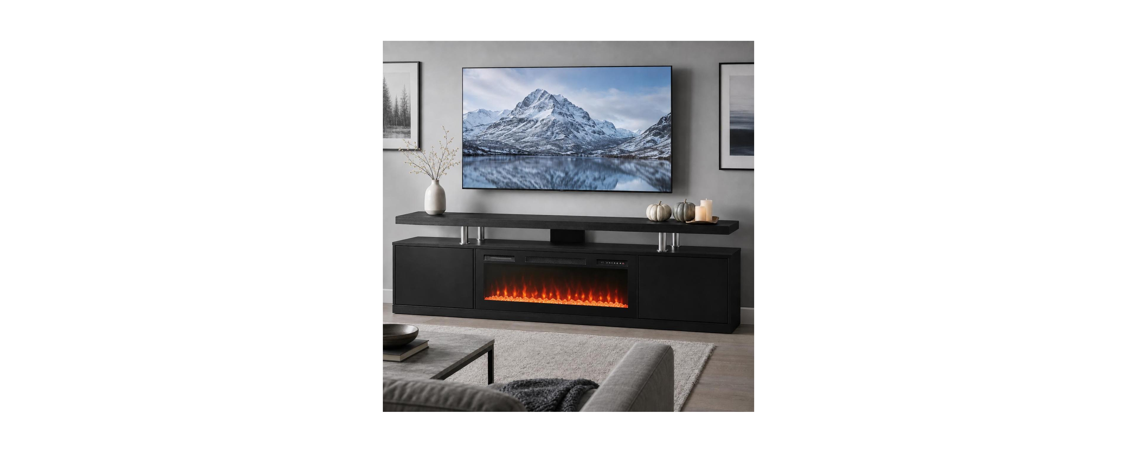 homfan 80" Fireplace Tv Stand with 40" Electric Fireplace Insert, 12 Flame Colors, Iron Frame Media Console