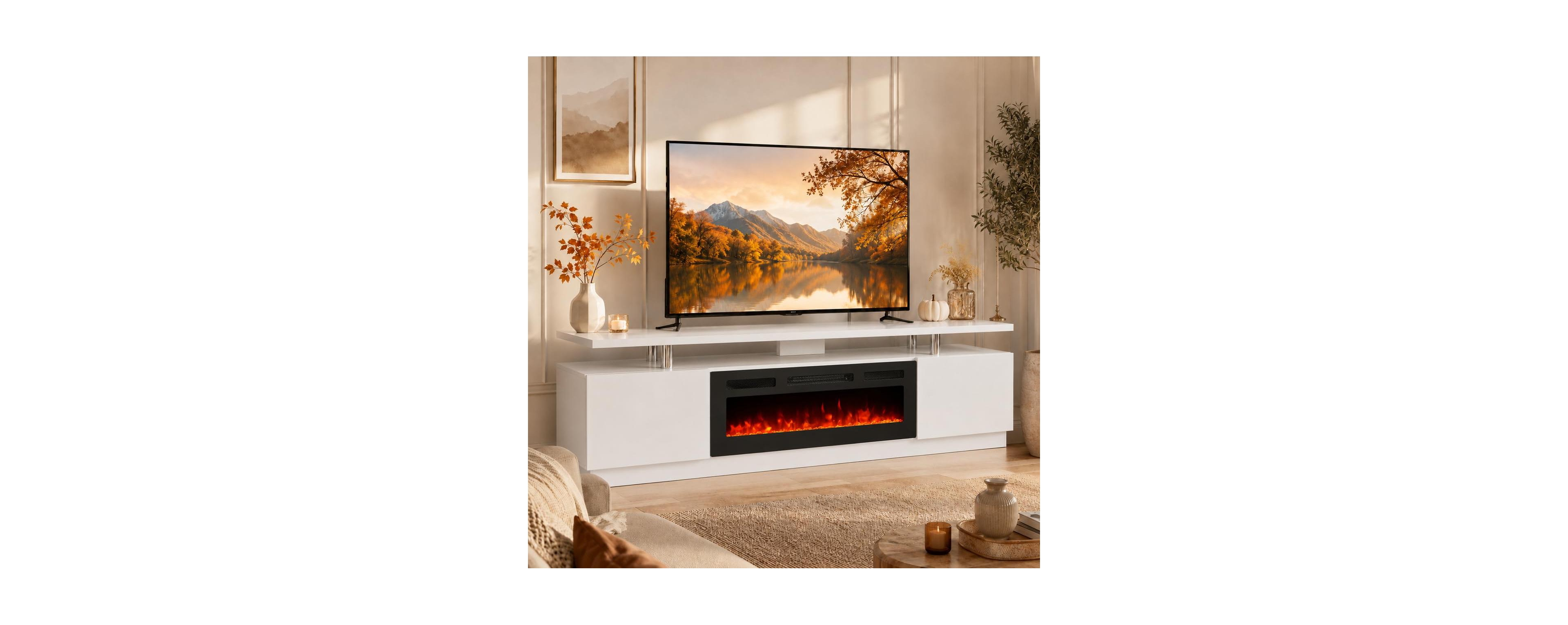homfan 80" Tv Stand with 40" Electric Fireplace, Modern Media Console, 300 lb Capacity