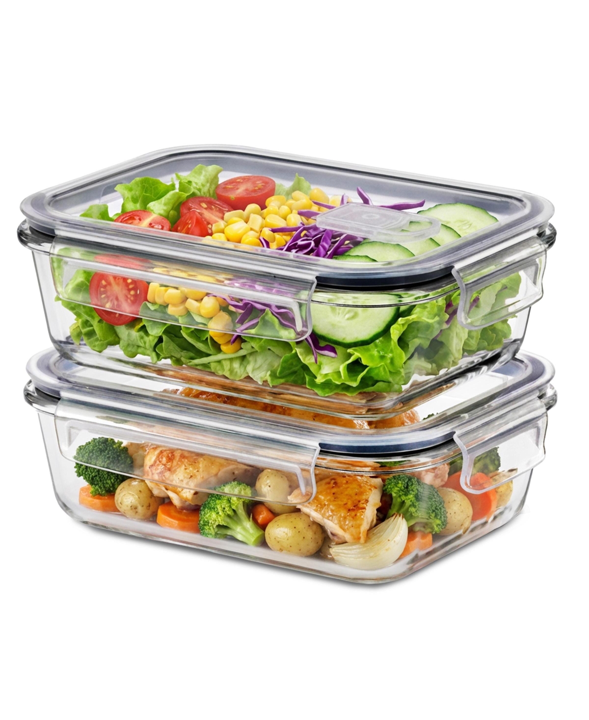 Sorbus 2 Pack 50Oz Glass Food Storage Containers with Steam Vent and Airtight Locking Lids